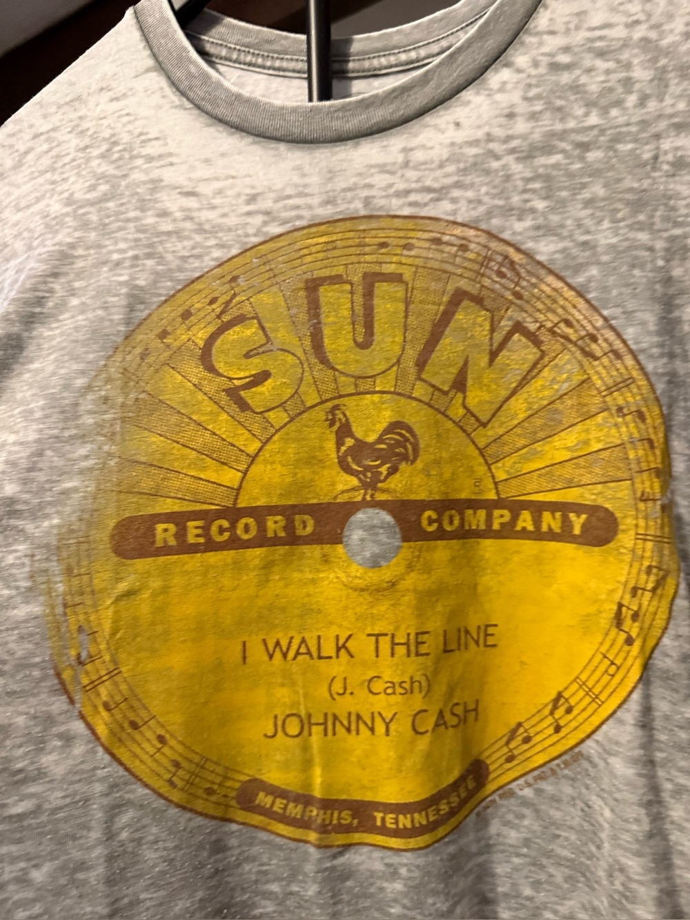 Johnny Cash Sun Record Company Graphic Tee - Yellow Print on Gray
